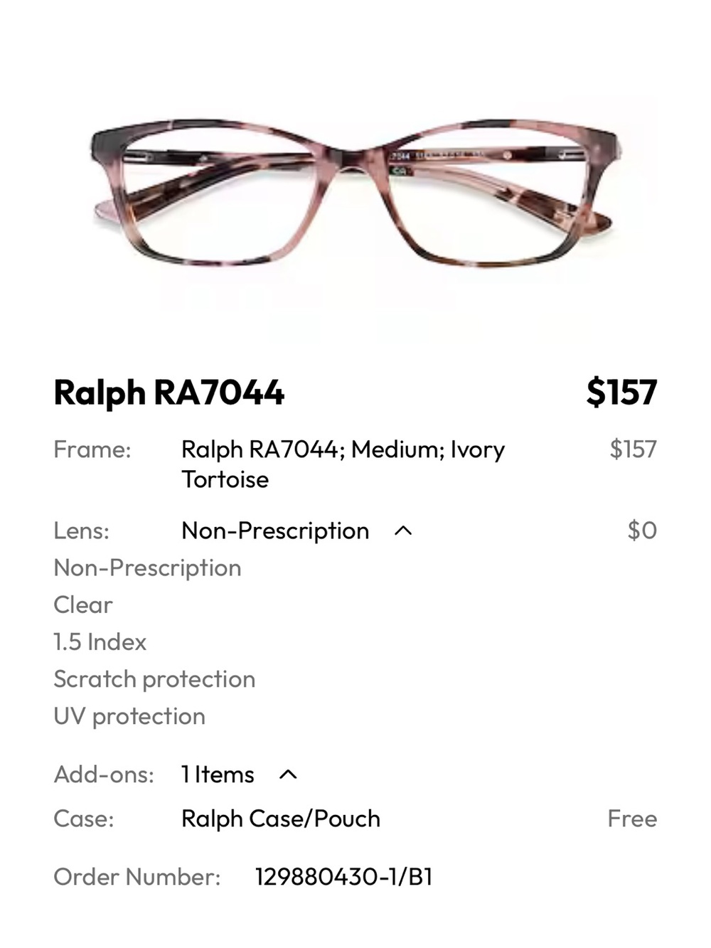 Ralph Lauren Ivory Tortoise Rectangular Glasses